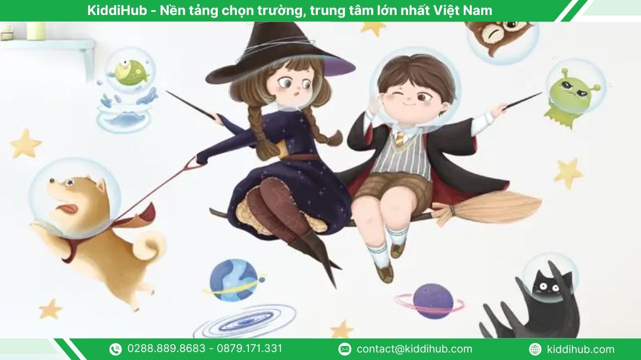 Decal dán tường trang trí Halloween phù thủy