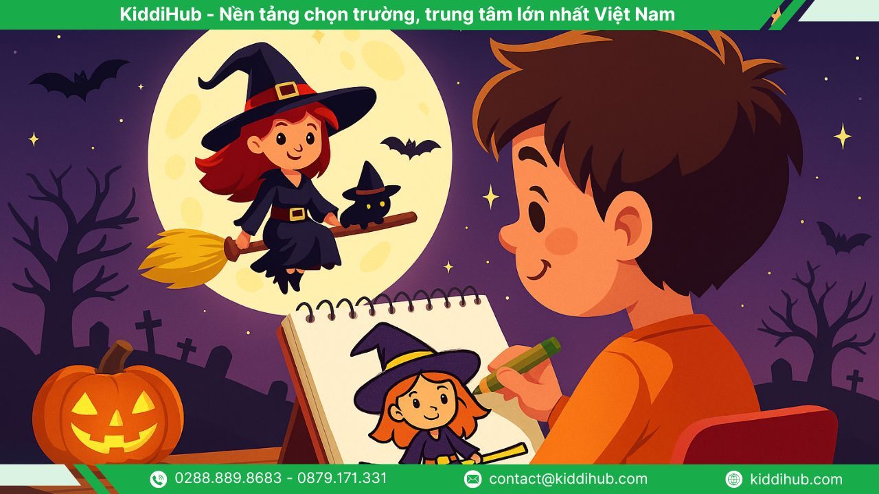 Hướng dẫn từng bước vẽ phù thủy Halloween