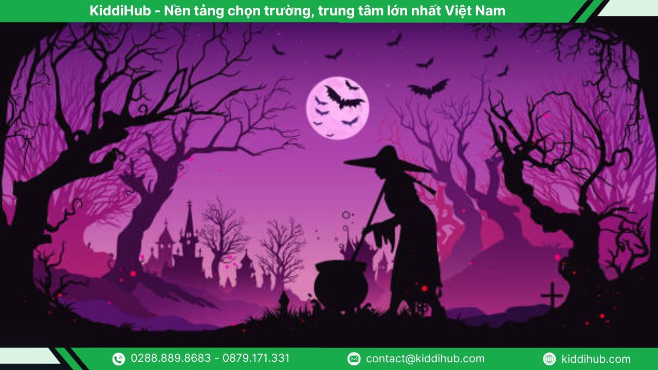 Tranh tô màu các biểu tượng như quả bí ngô halloween, mèo đen, dơi