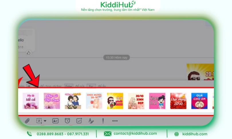 Nhập từ khóa "20 tháng 10" vào ô tin nhắn, Zalo sẽ tự động hiển thị Sticker