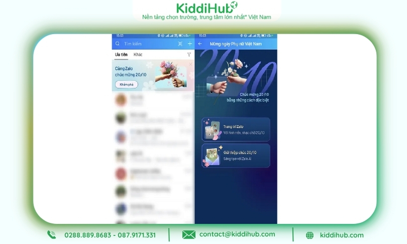 Bạn nhấn vào Banner "Cùng Zalo chúc mừng 20/10" rồi chọn " Gửi thiệp chúc 20/10"