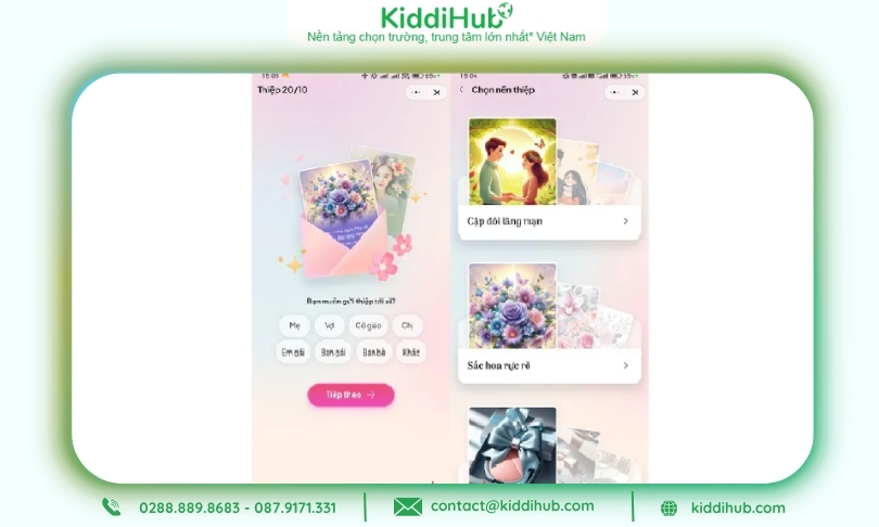 Chọn đối tượng muốn gửi gắm thiệp chúc 20/10