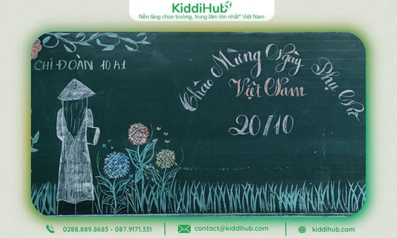 Mẫu trang trí bảng 20/10 chủ đề học sinh phong cách dễ thương