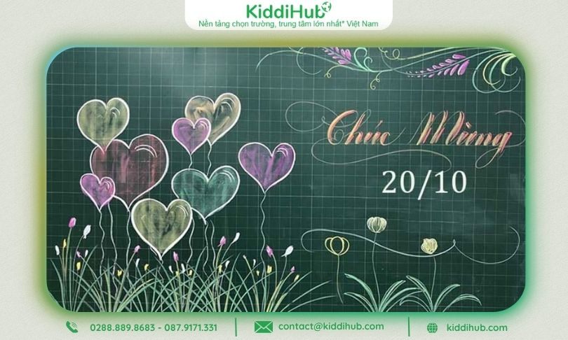 Mẫu trang trí 20/10 với hình trái tim ấm áp