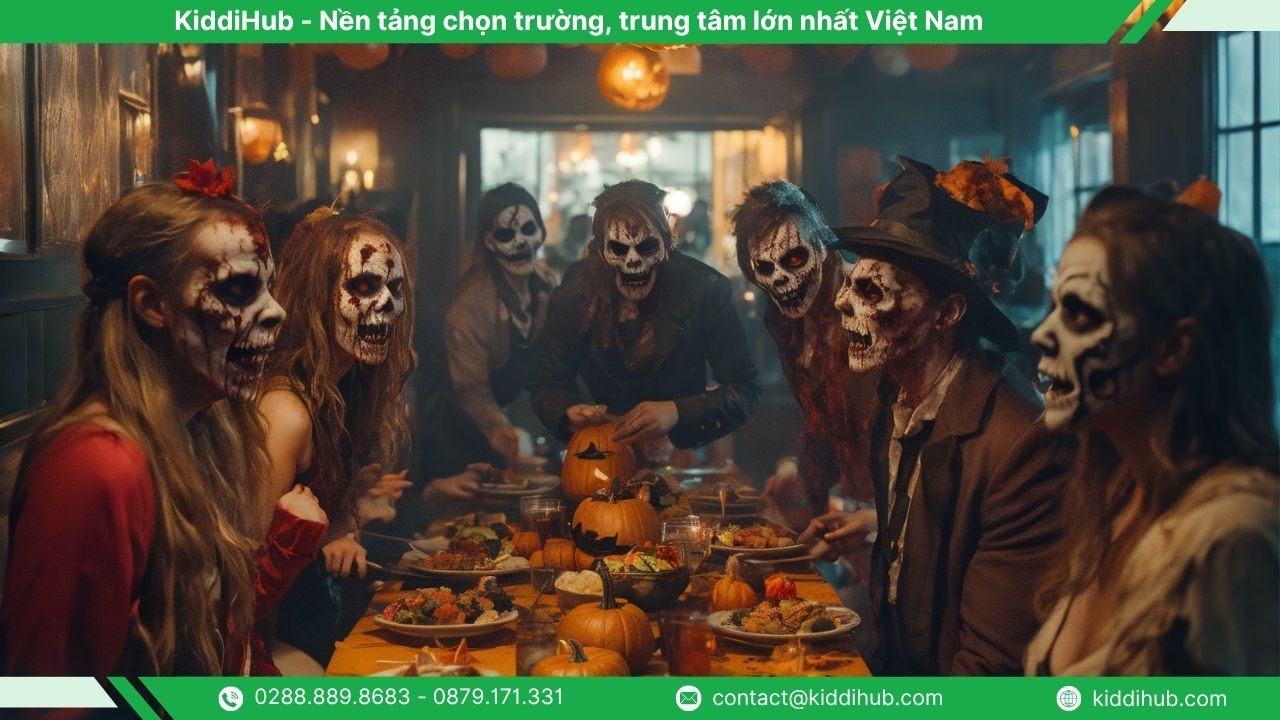 phong cách trang trí bàn tiệc Halloween kinh dị