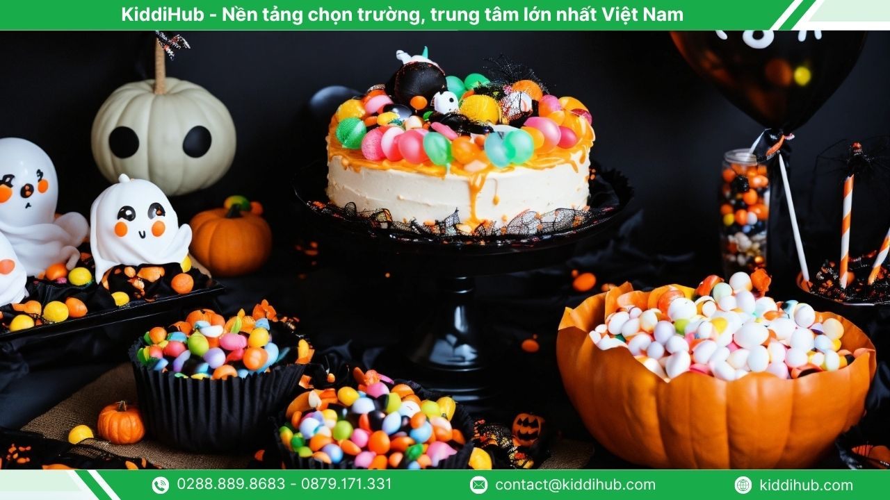 Trang trí bánh Halloween bằng kẹo Halloween