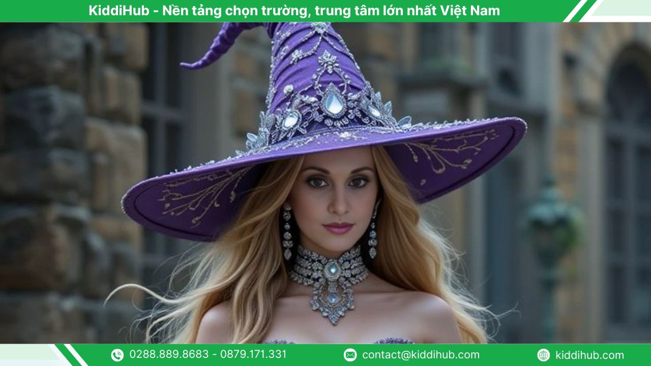 Phù thủy Halloween tím huyền bí