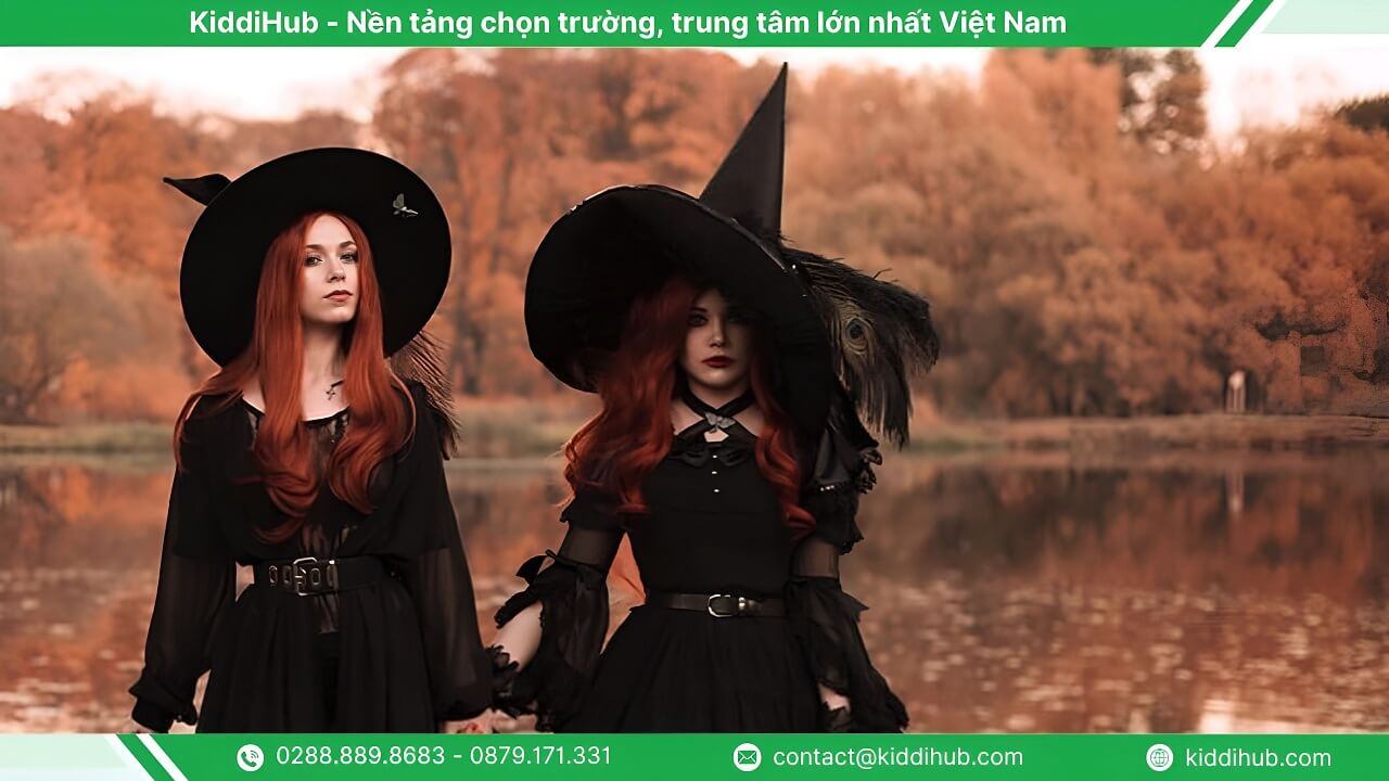 Phù thủy Halloween phong cách Gothic tối tăm