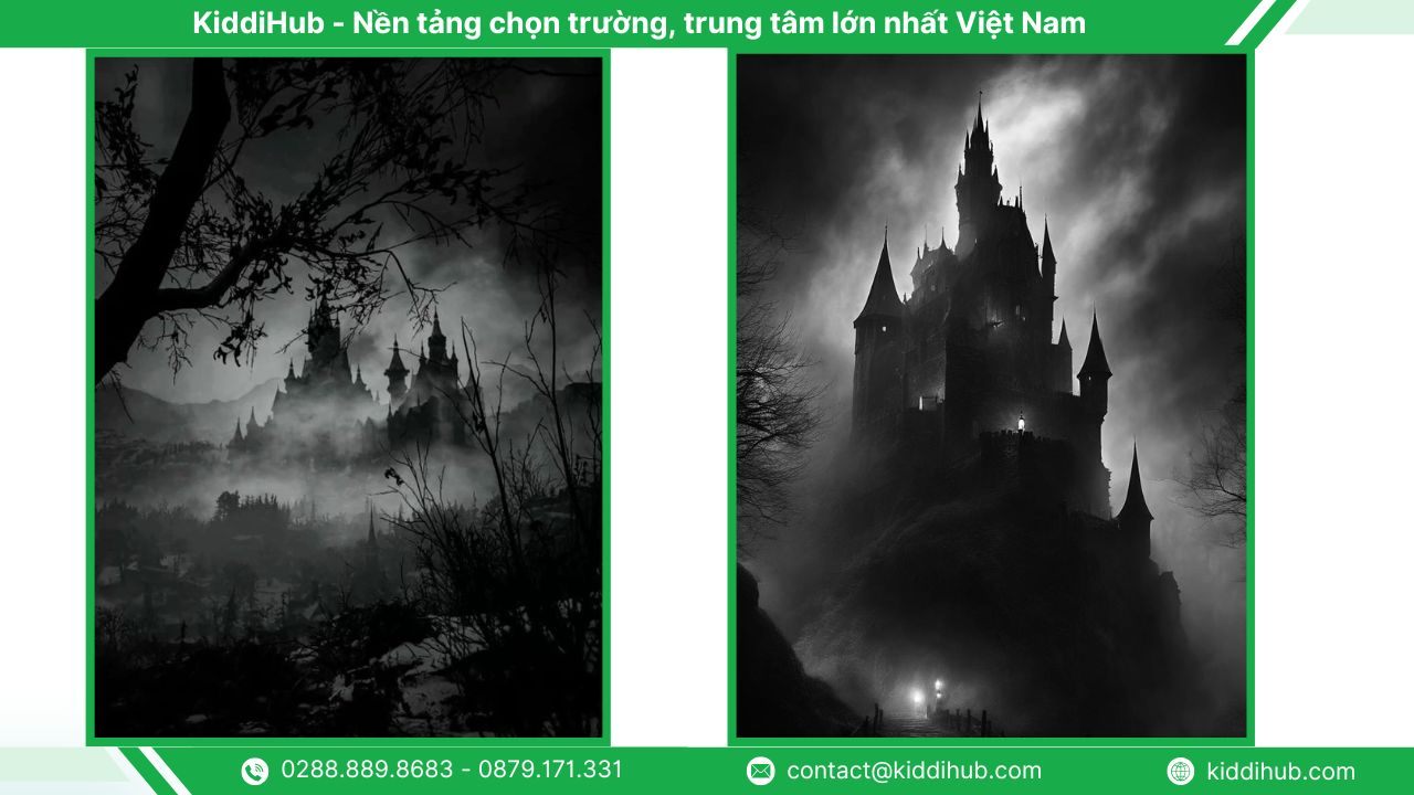 Hình nền Halloween điện thoại tone đen lâu đài ma quái