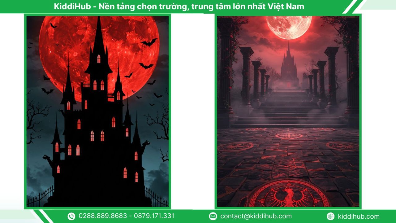 Hình nền Halloween điện thoại tone đỏ lâu đài máu