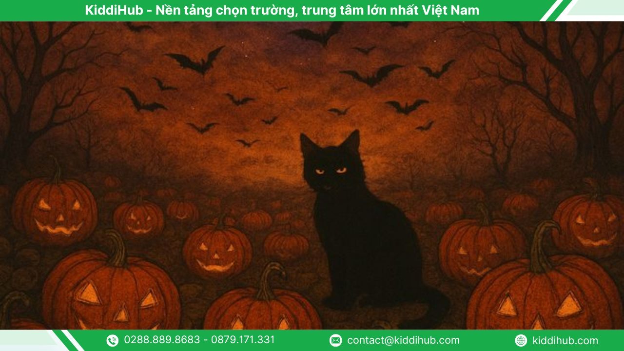 Hình nền Halloween máy tính mèo đen dễ thương