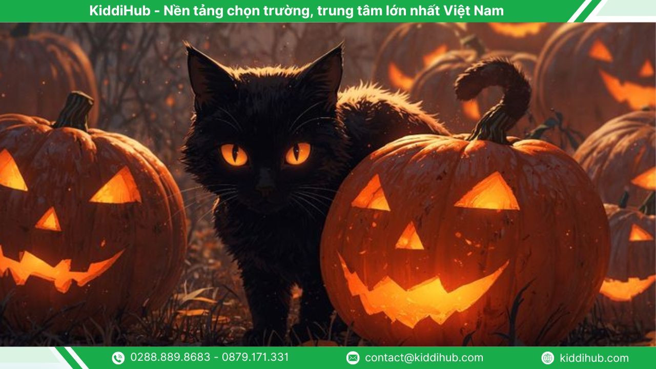 Hình nền Halloween máy tính chủ đề mèo đen