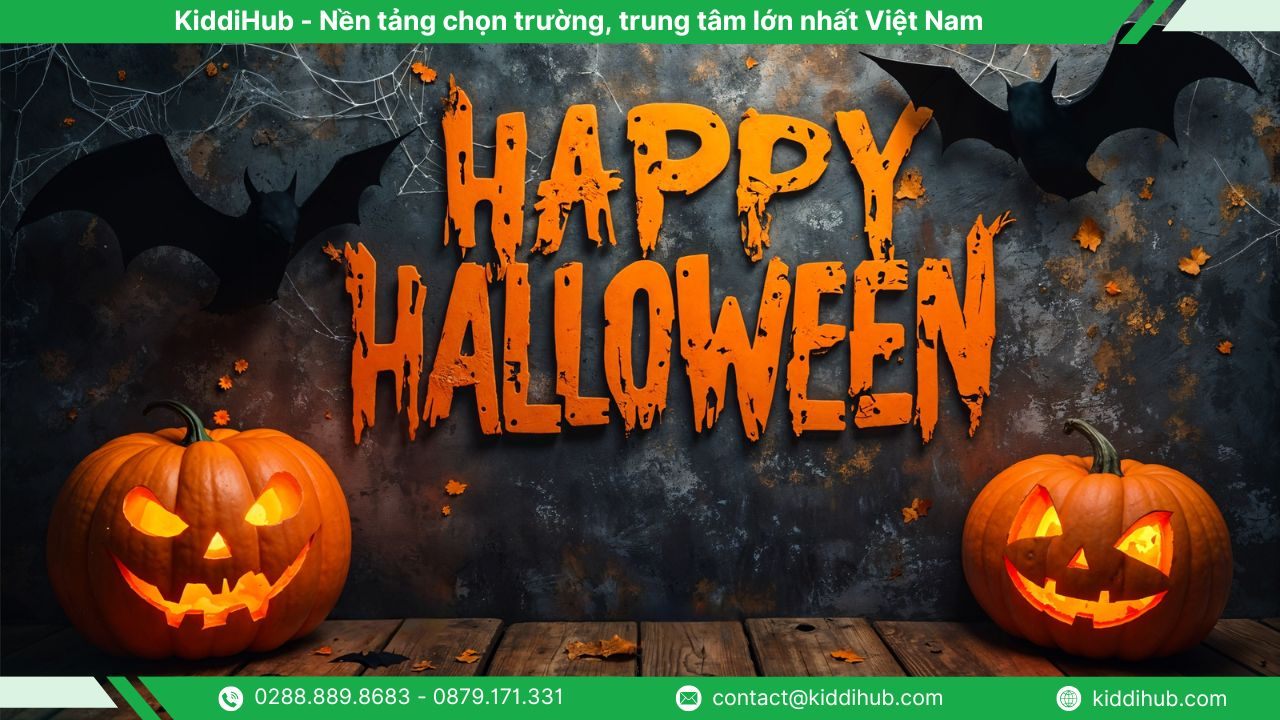 Banner Halloween với 2 đèn lồng bí ngô