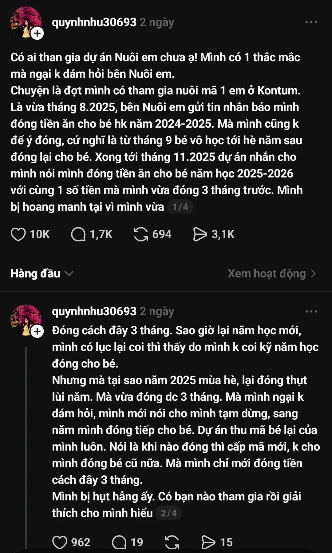 thông tin dự án nuôi em không rõ ràng