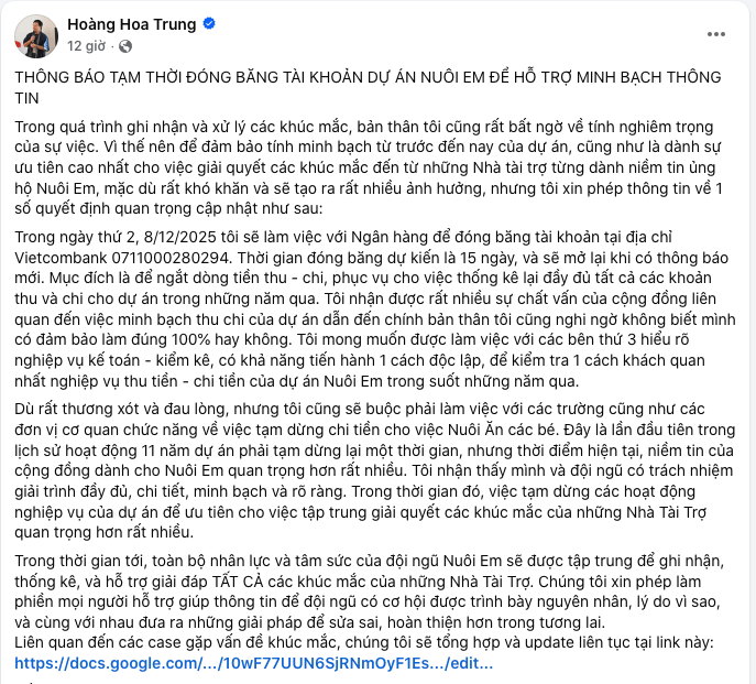 Động thái “đóng băng tài khoản” của Hoàng Hoa Trung