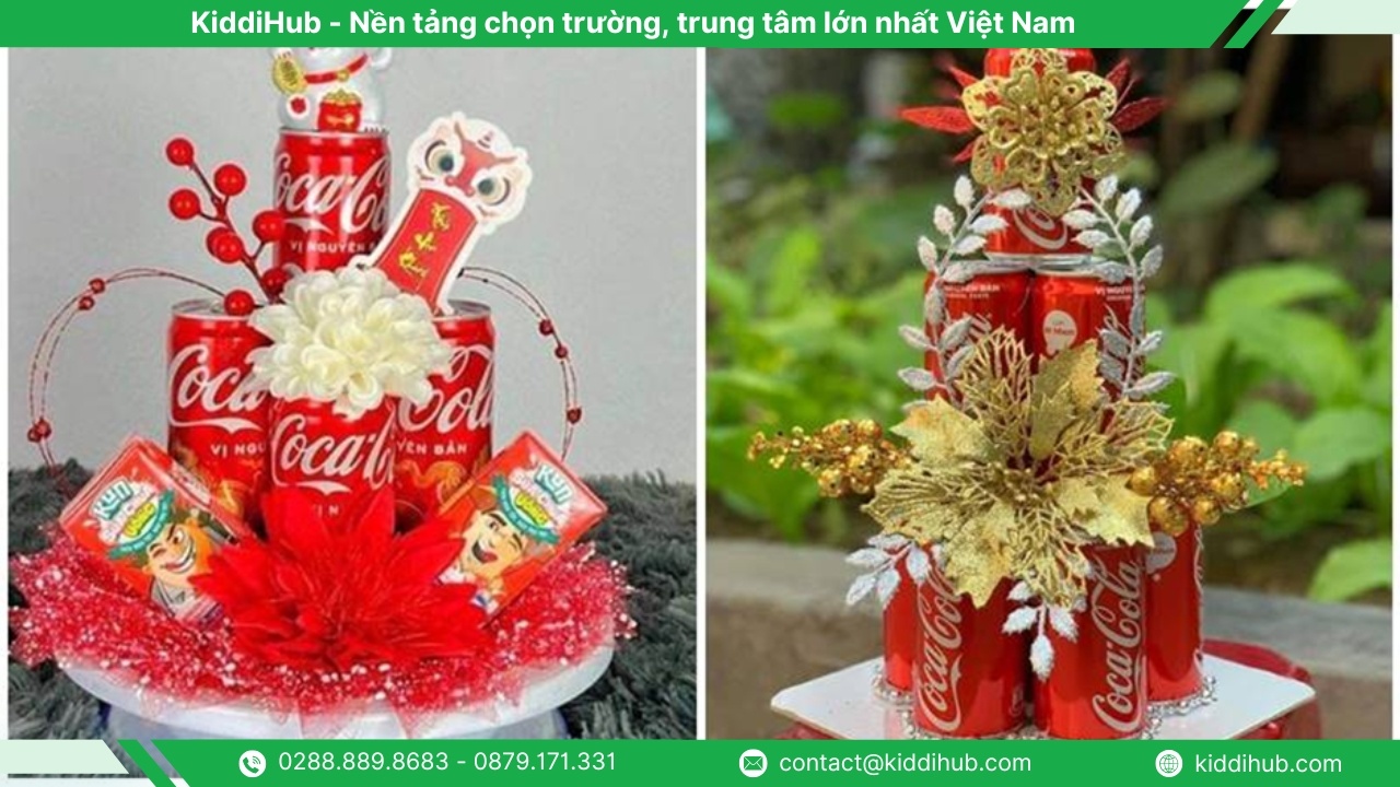 Trang trí bánh kẹo ngày Tết bằng lon nước ngọt