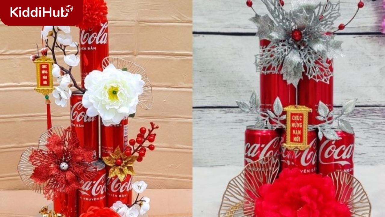 Trang trí tháp nước ngọt Tết bằng Coca Cola