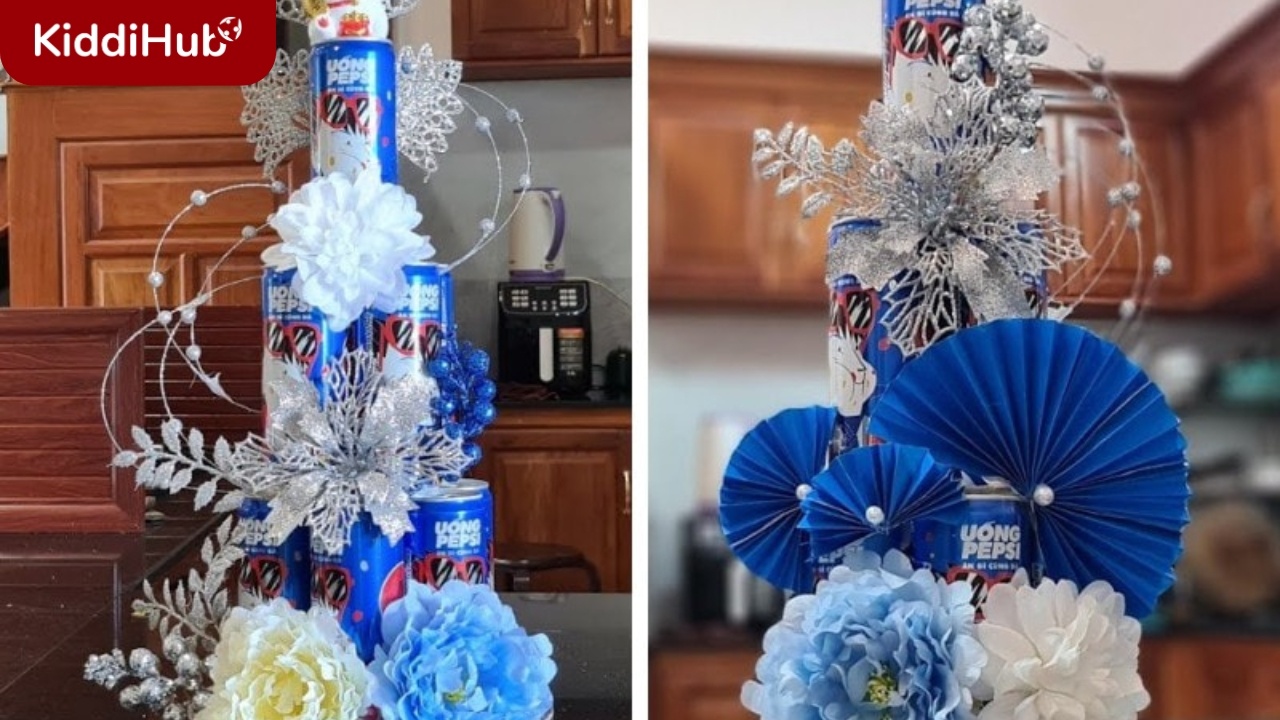 Trang trí tháp nước ngọt Tết bằng Pepsi