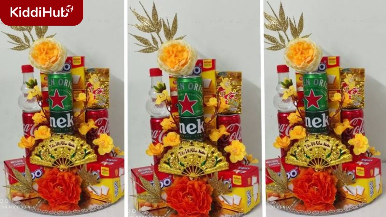 Trang trí tháp nước ngọt với hoa giả