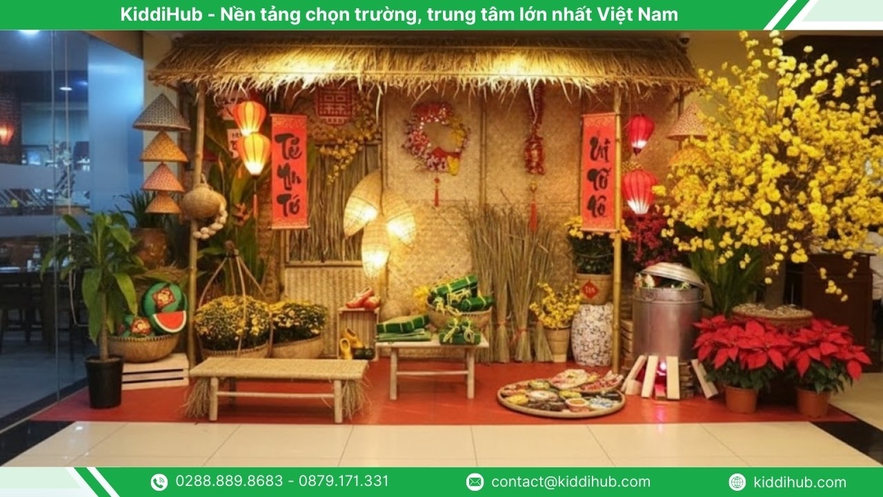 Trang trí Tết cho nhà hàng ở sảnh bằng tiểu cảnh Tết