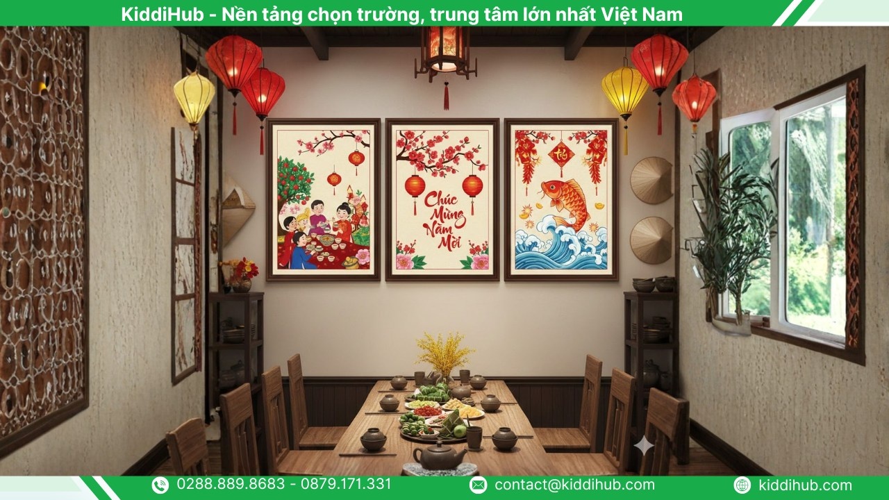 Trang trí Tết cho nhà hàng bằng cách gắn tranh treo tường chủ đề Tết