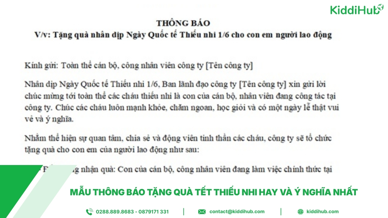 Mẫu thông báo tặng quà Tết Thiếu nhi hay và ý nghĩa nhất