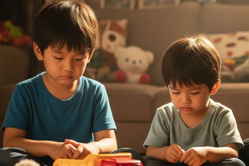 two boys feeling sad and sulking after making a mistake 