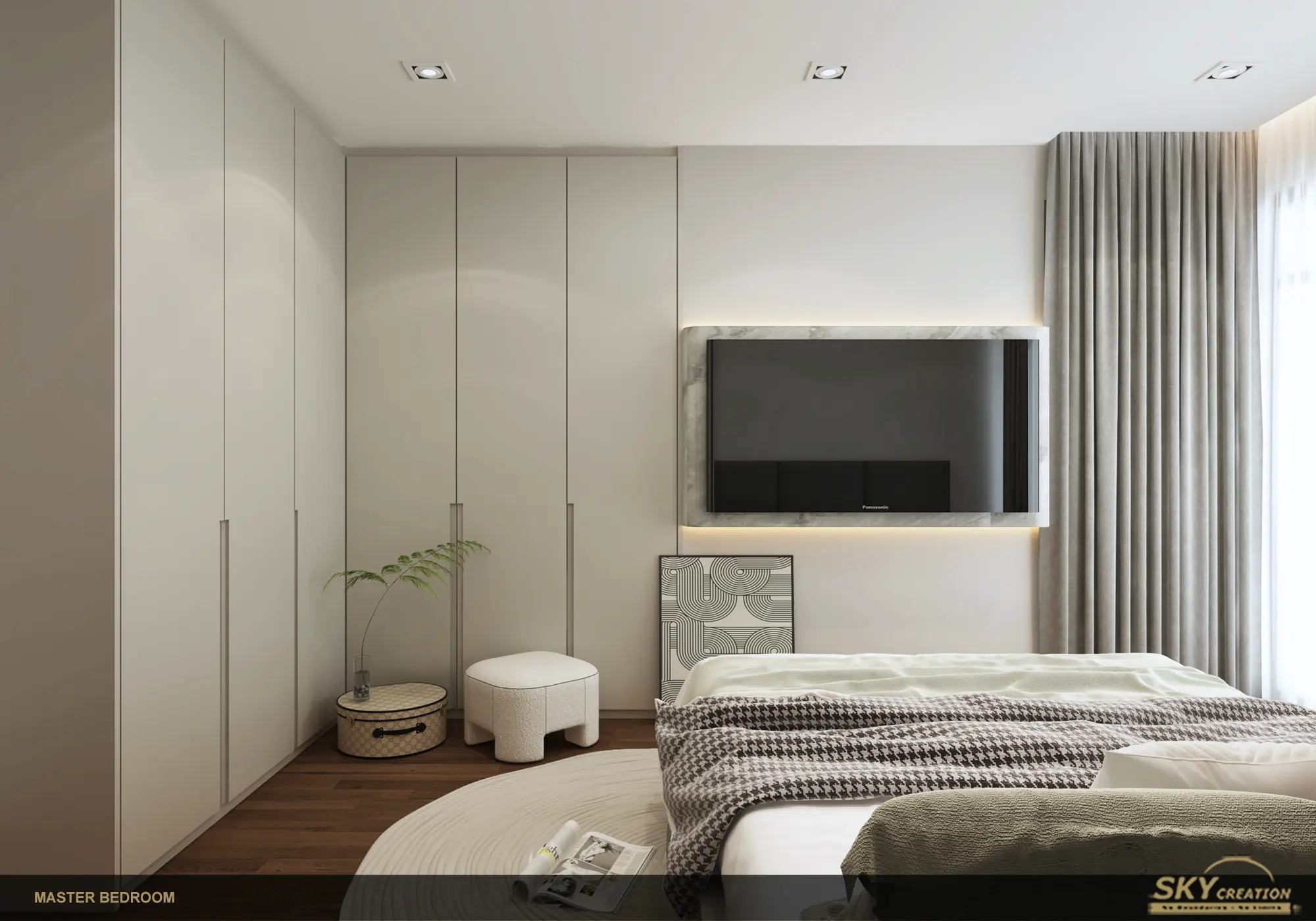 Sea Esta master bedroom with a calm neutral palette and integrated storage