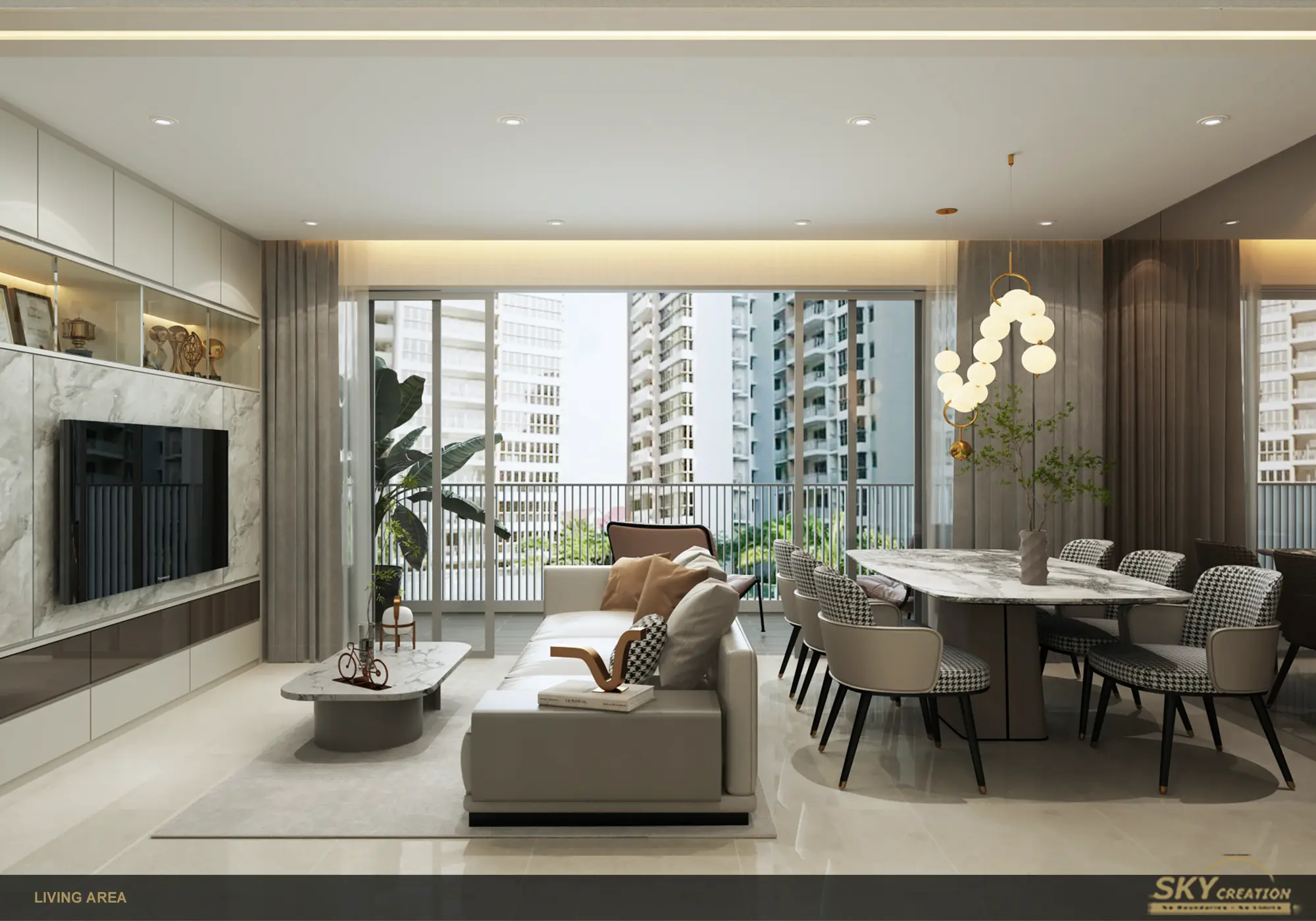 Condominium Sea Esta modern Scandinavian living and dining area