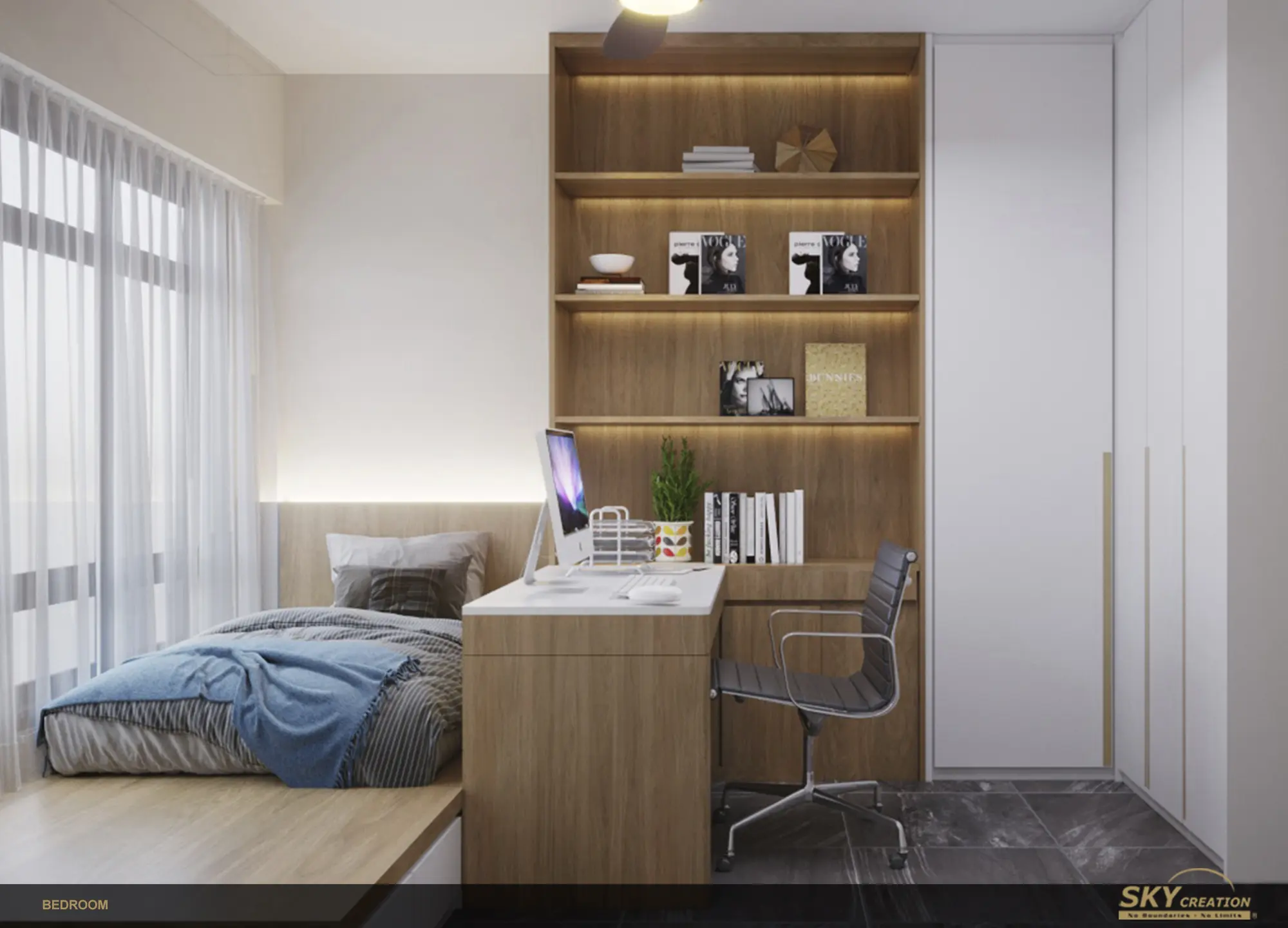 Secondary bedroom in the Clementi NorthArc 3D interior design concept