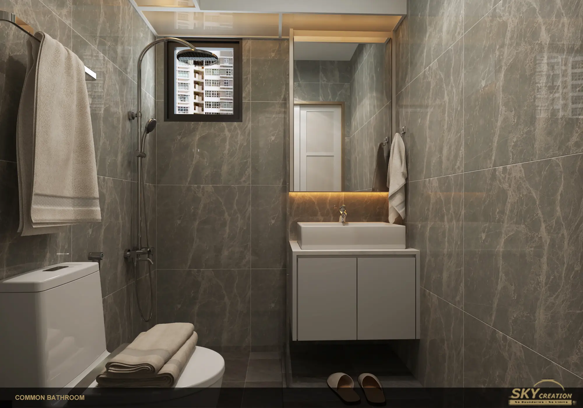 Skyville at Dawson common bathroom with a clean modern layout