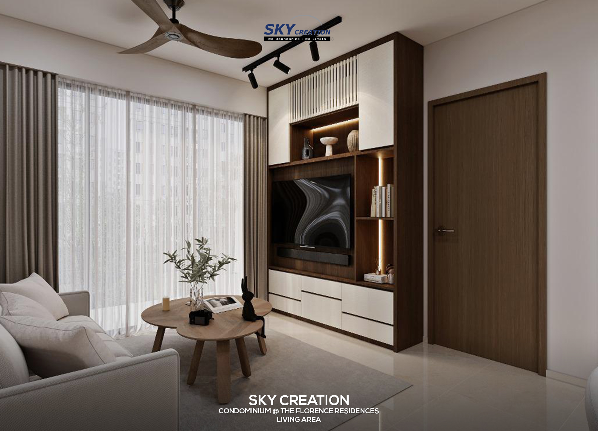 Living area with an integrated home workspace by Sky Creation