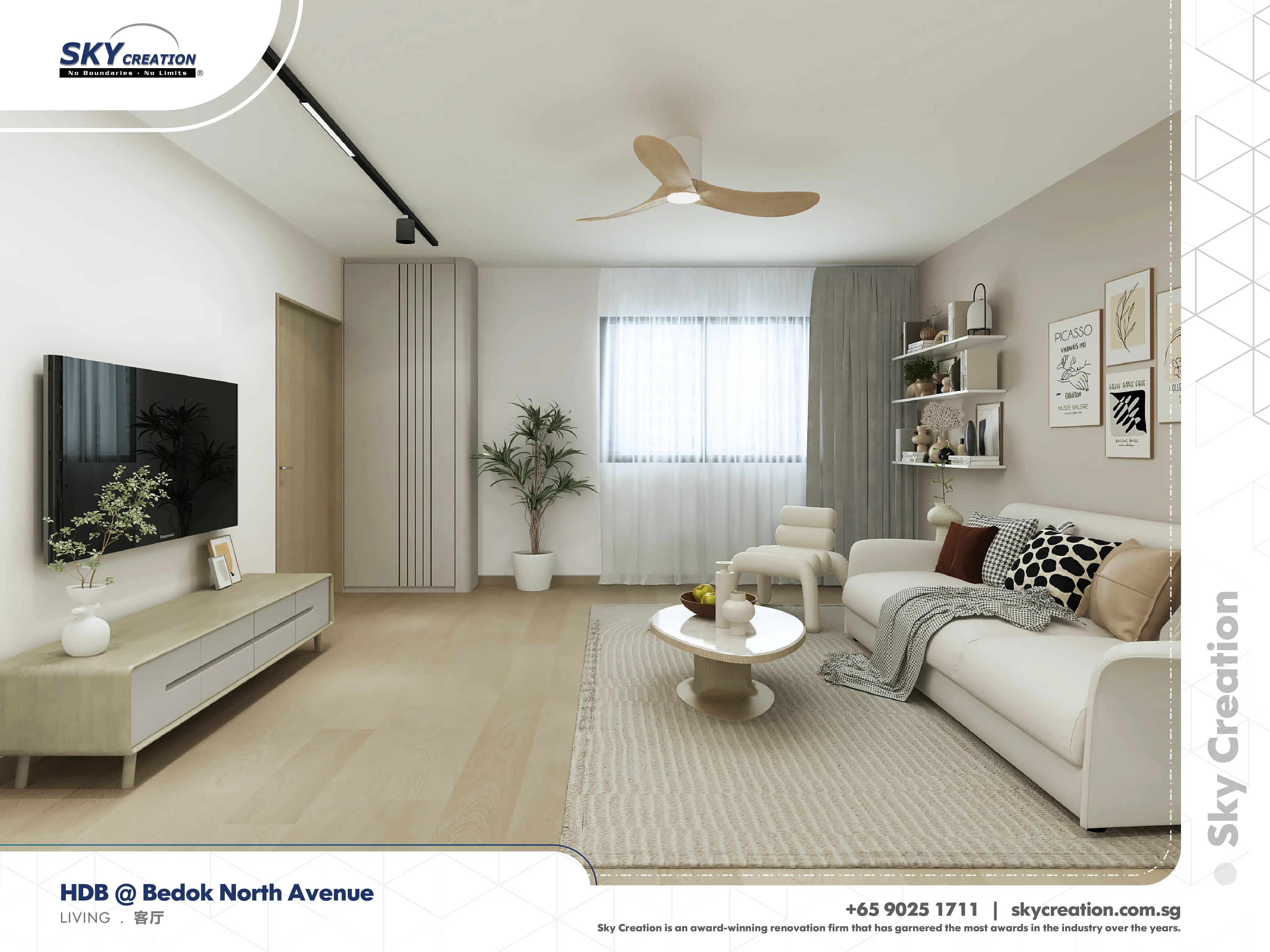 HDB Bedok Scandinavian living room project by Sky Creation