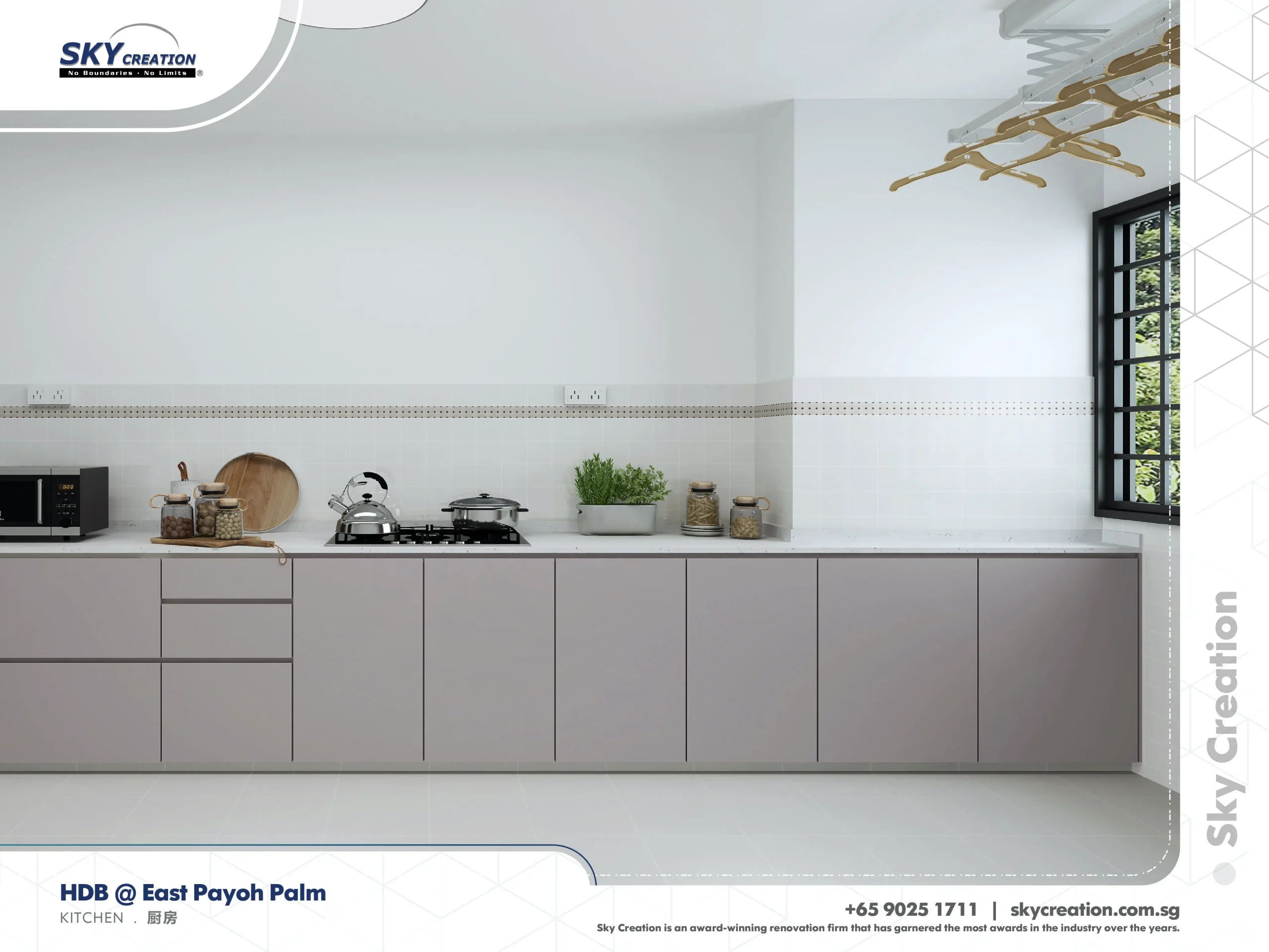Kitchen support frame showing open-concept flow and material rhythm