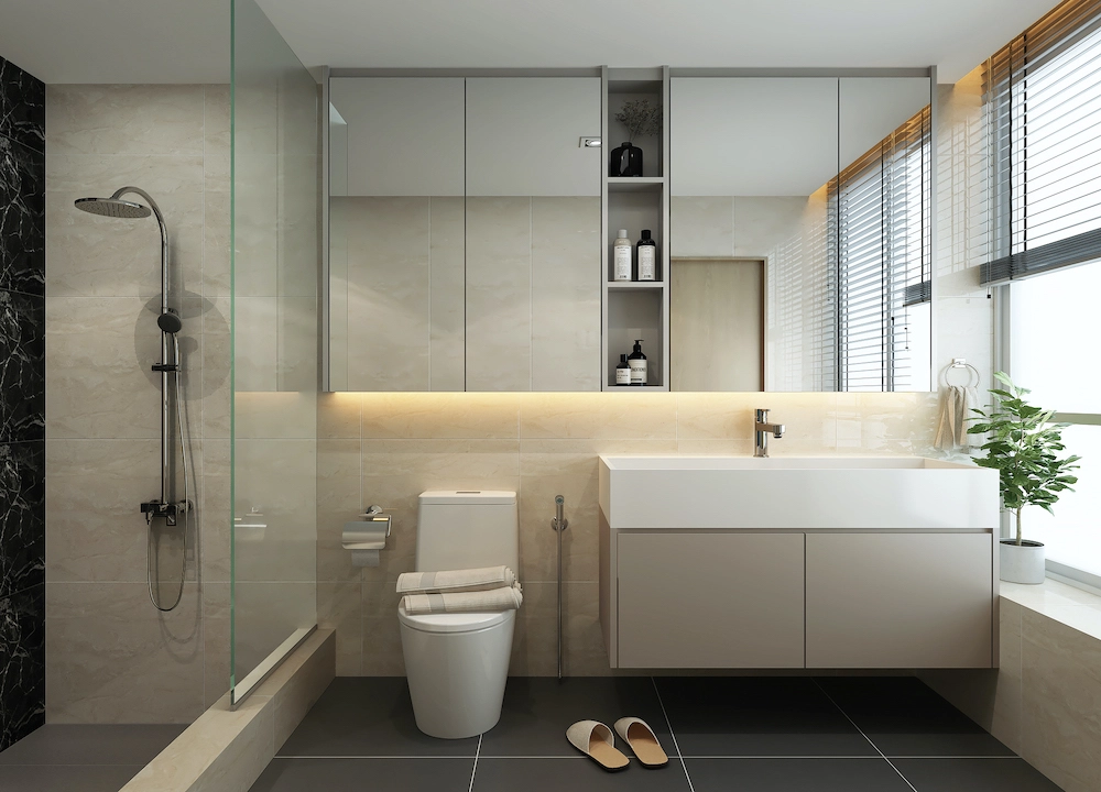 Warm modern landed material direction for semi-detached home planning