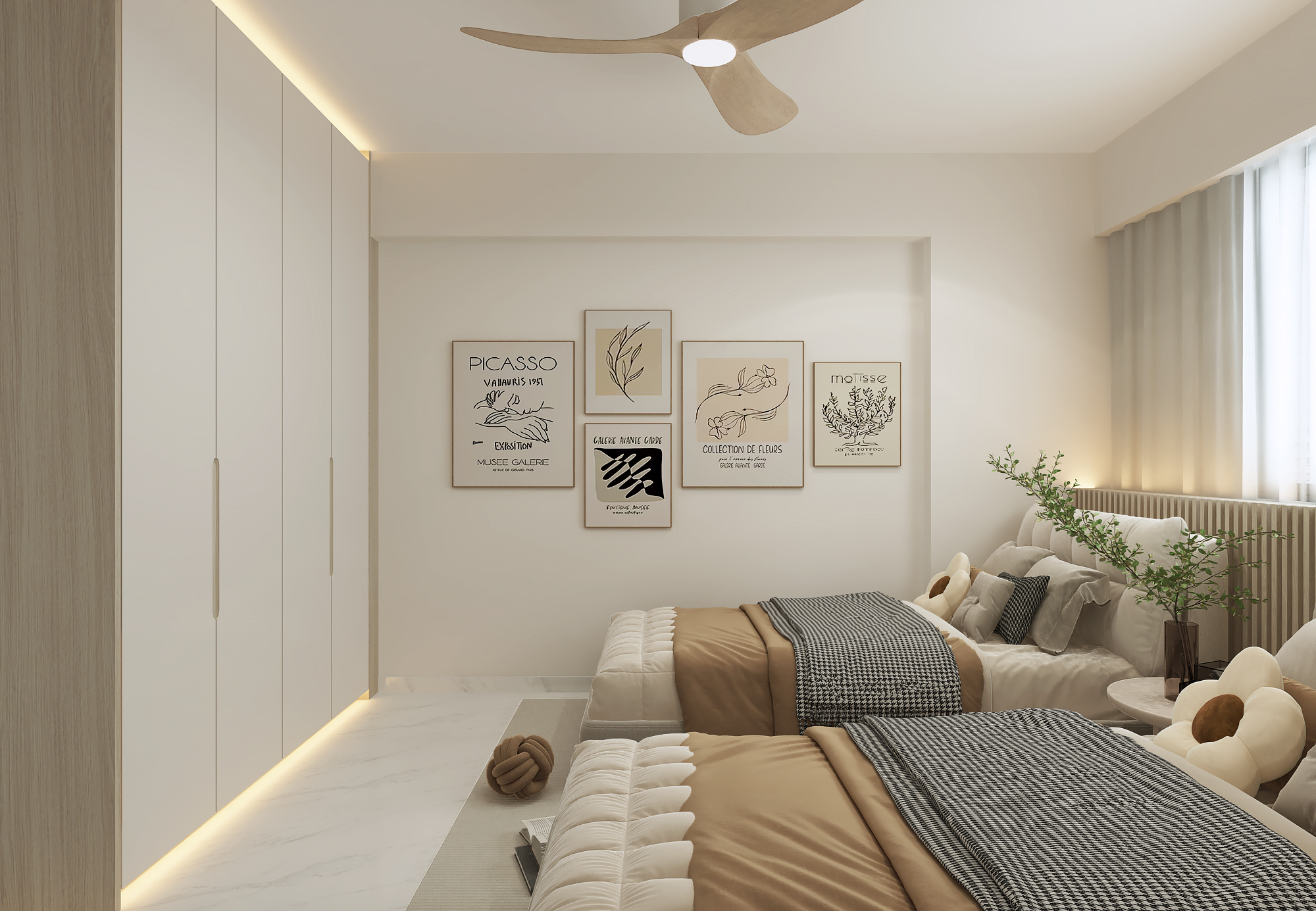 Lew Lian Gardens warm Japandi bedroom and storage design by Sky Creation