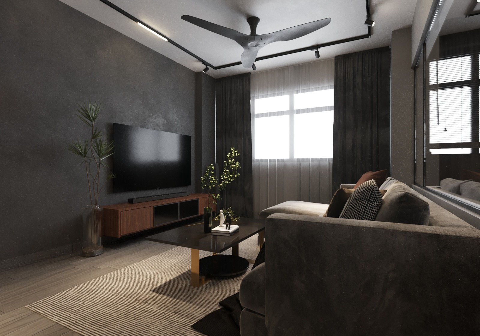 HDB Parc Clover industrial living room project by Sky Creation