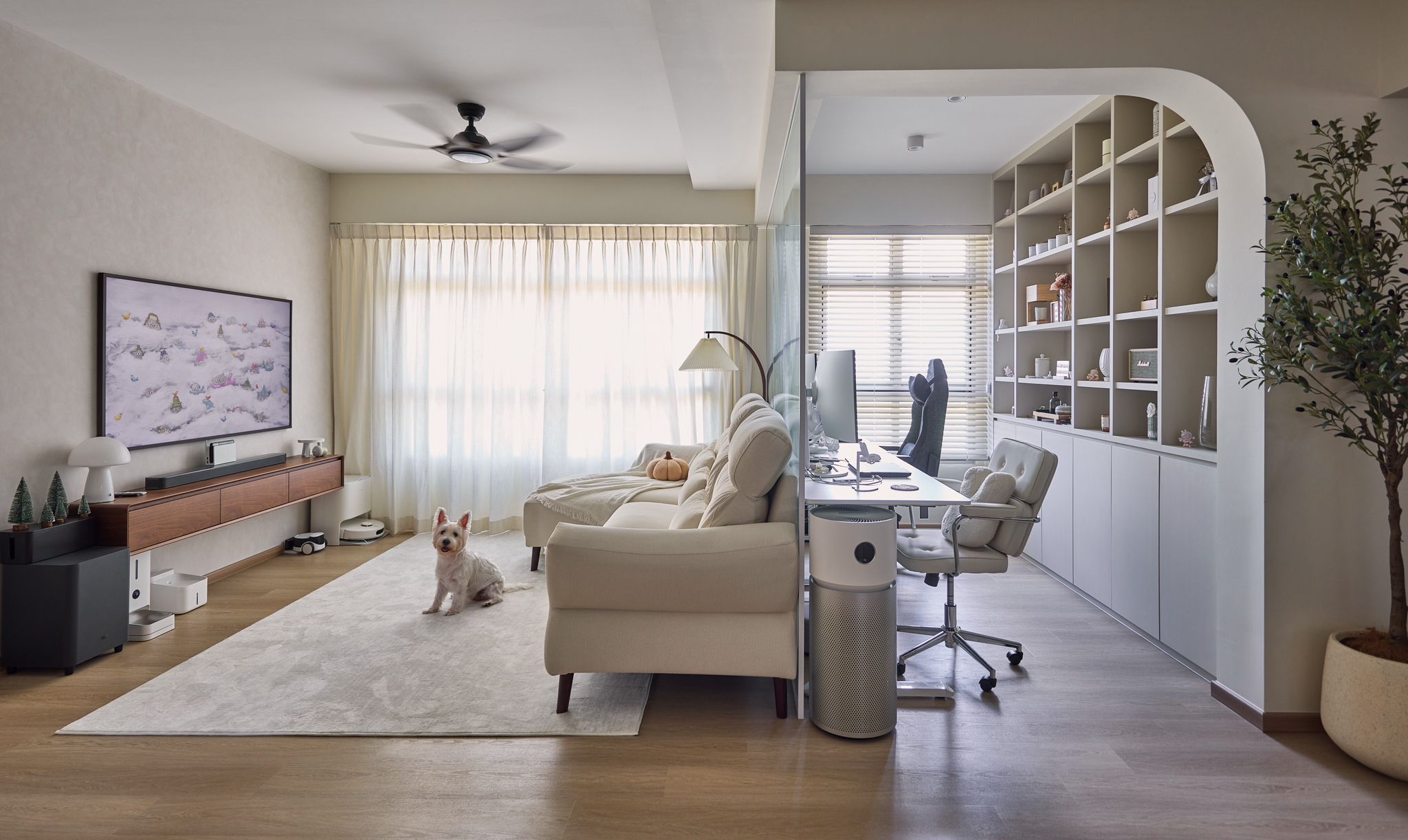 Modern home with calm, functional minimalist styling