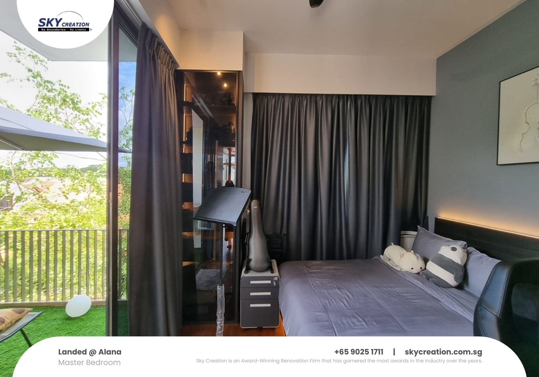 Real landed renovation master bedroom with built-in vanity by Sky Creation in Singapore