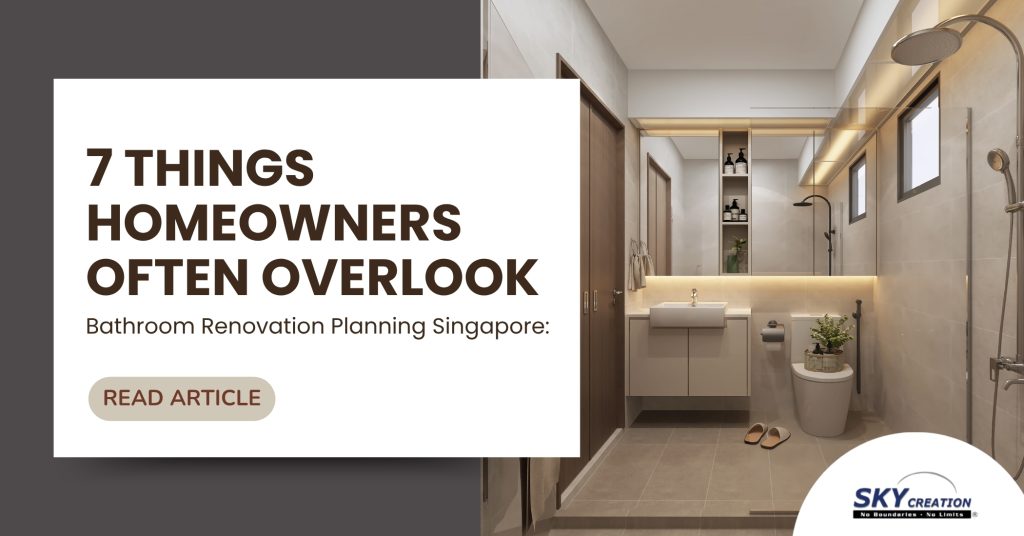 Modern renovated bathroom in Singapore with practical storage, proper shower layout, and clean finishes