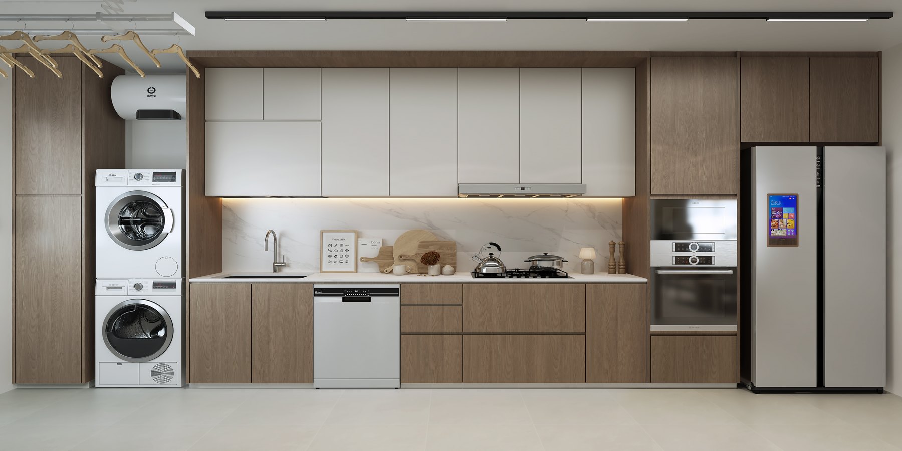 HDB Compassvale Modern Japandi kitchen 3D interior design