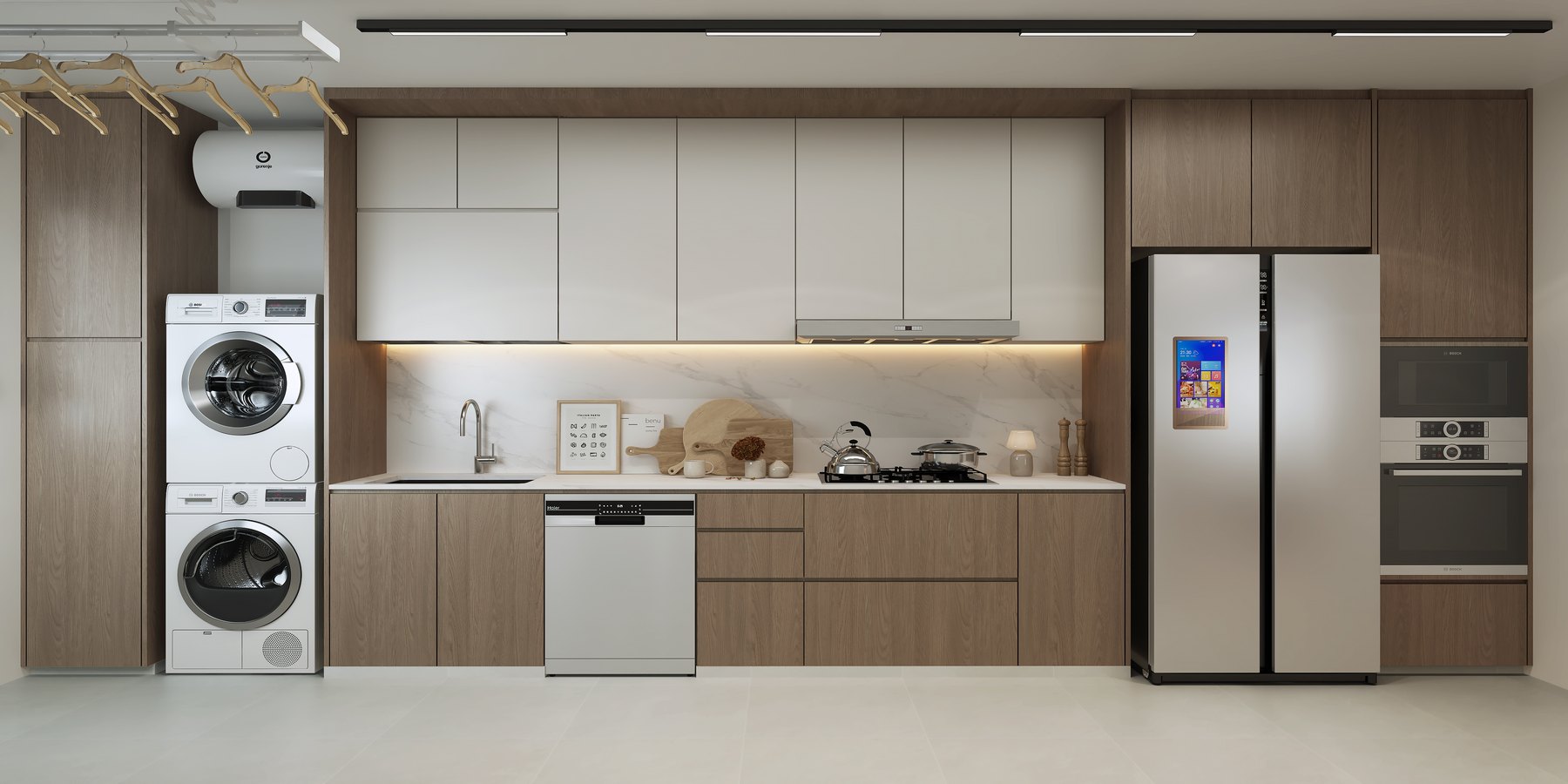 HDB Compassvale Modern Japandi kitchen 3D interior design