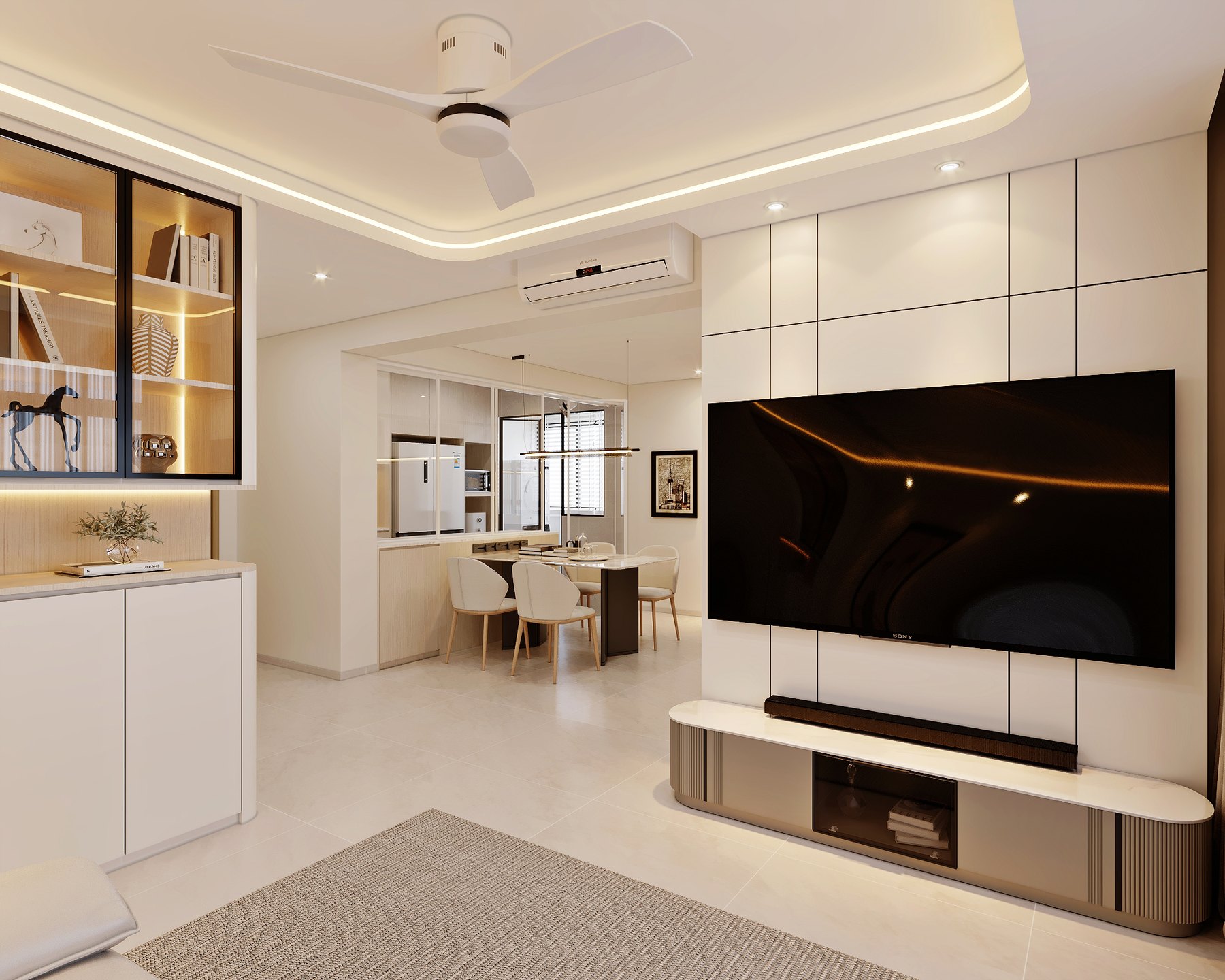 HDB MacPherson Blossom Modern Muji living area 3D interior design