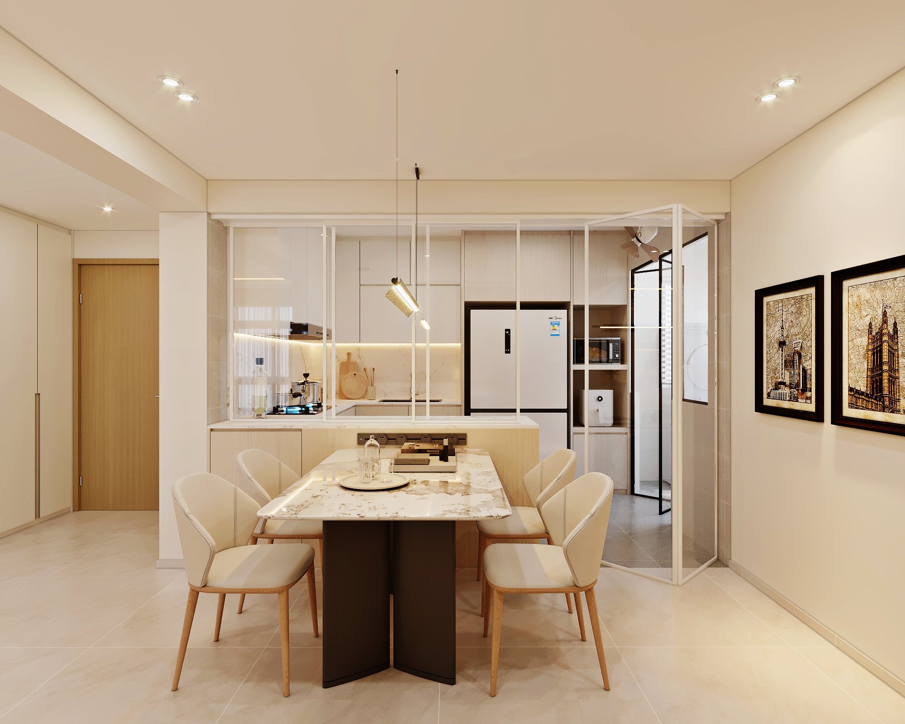 HDB MacPherson Blossom Modern Muji dining area 3D interior design