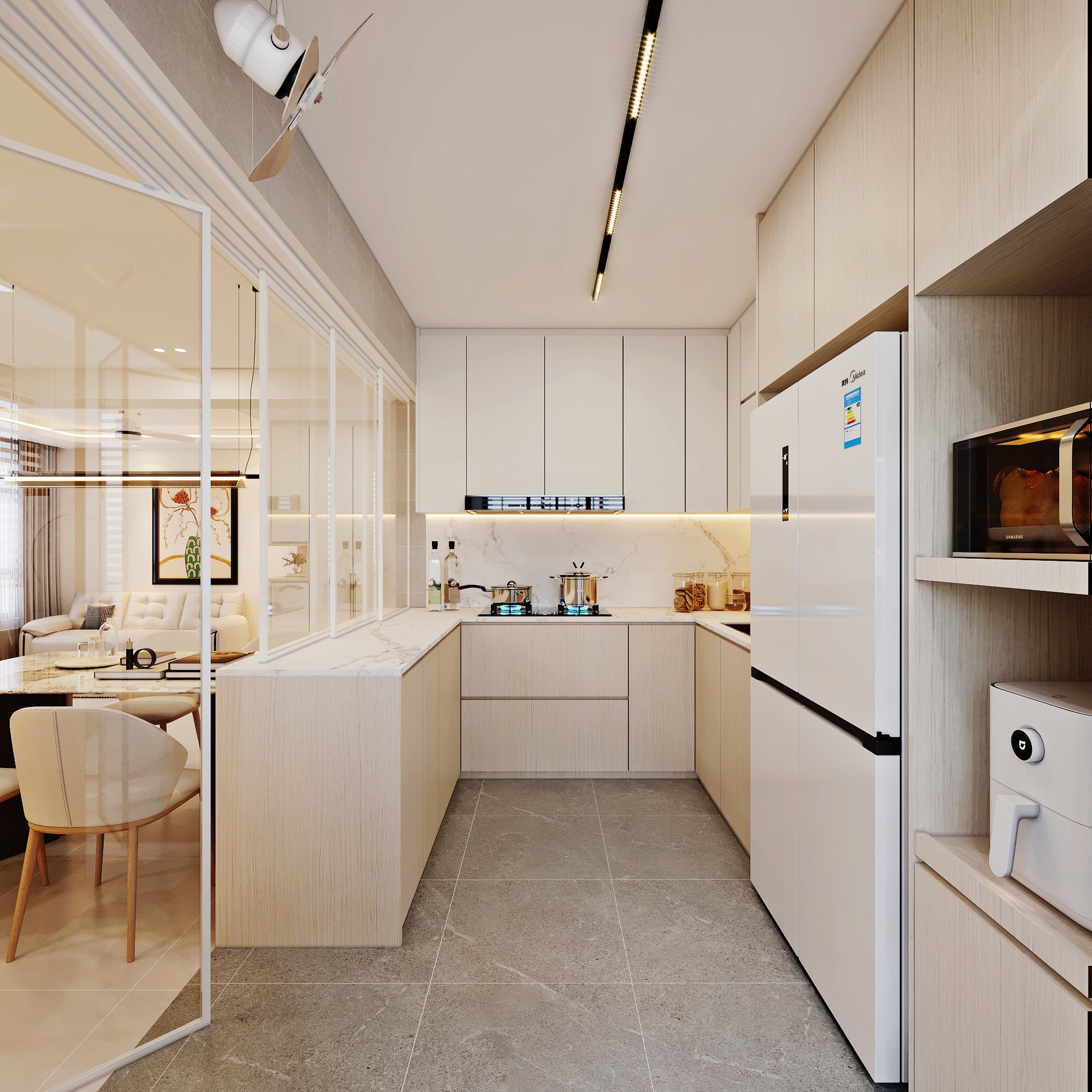 HDB MacPherson Blossom Modern Muji kitchen 3D interior design