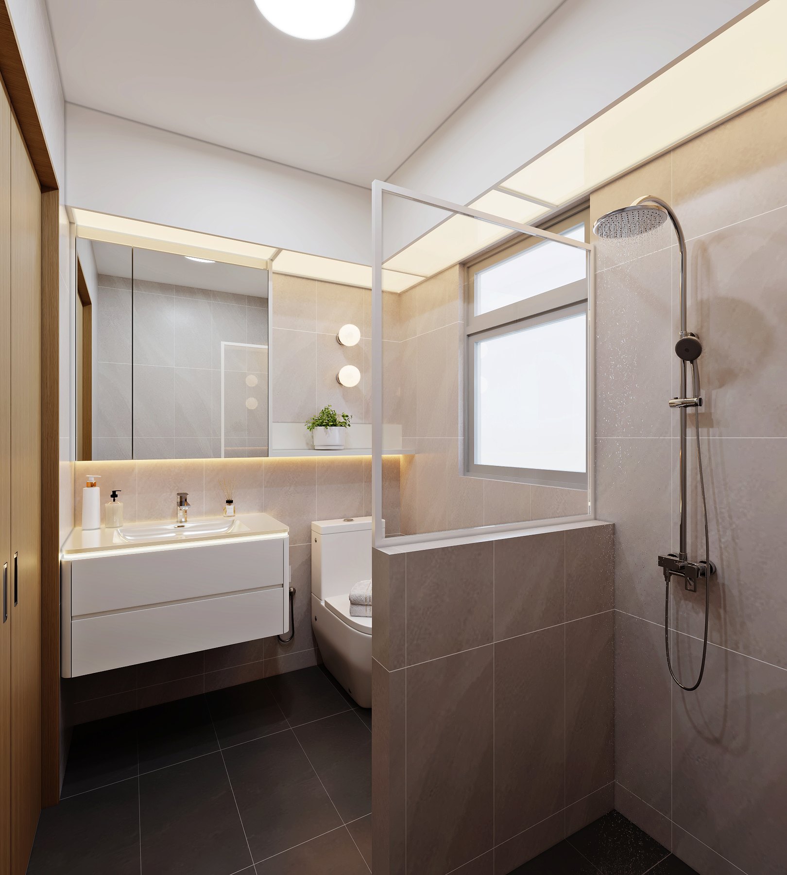 HDB MacPherson Blossom Modern Muji bathroom 3D interior design