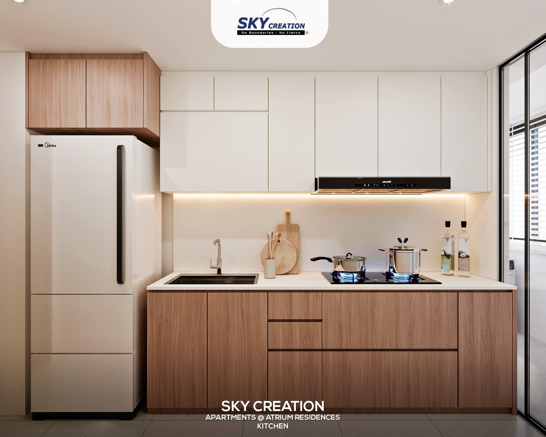 Atrium Residences Scandinavian kitchen 3D interior design