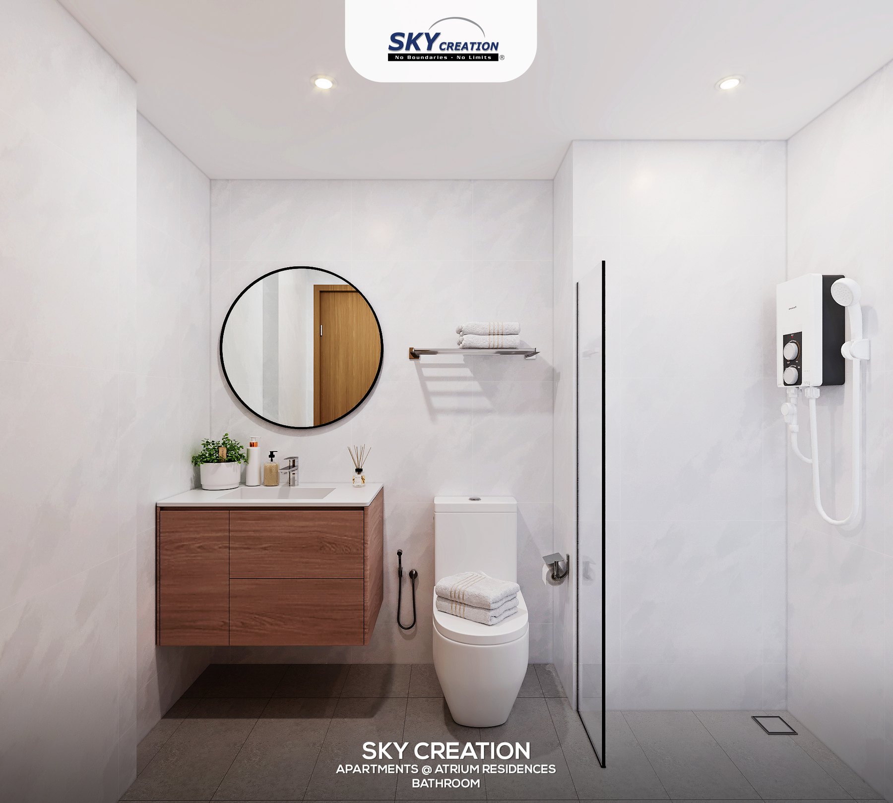 Atrium Residences Scandinavian bathroom 3D interior design