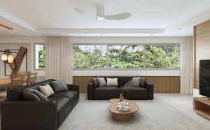 HDB Kebun Baru Heights Modern Japandi living area 3D interior design