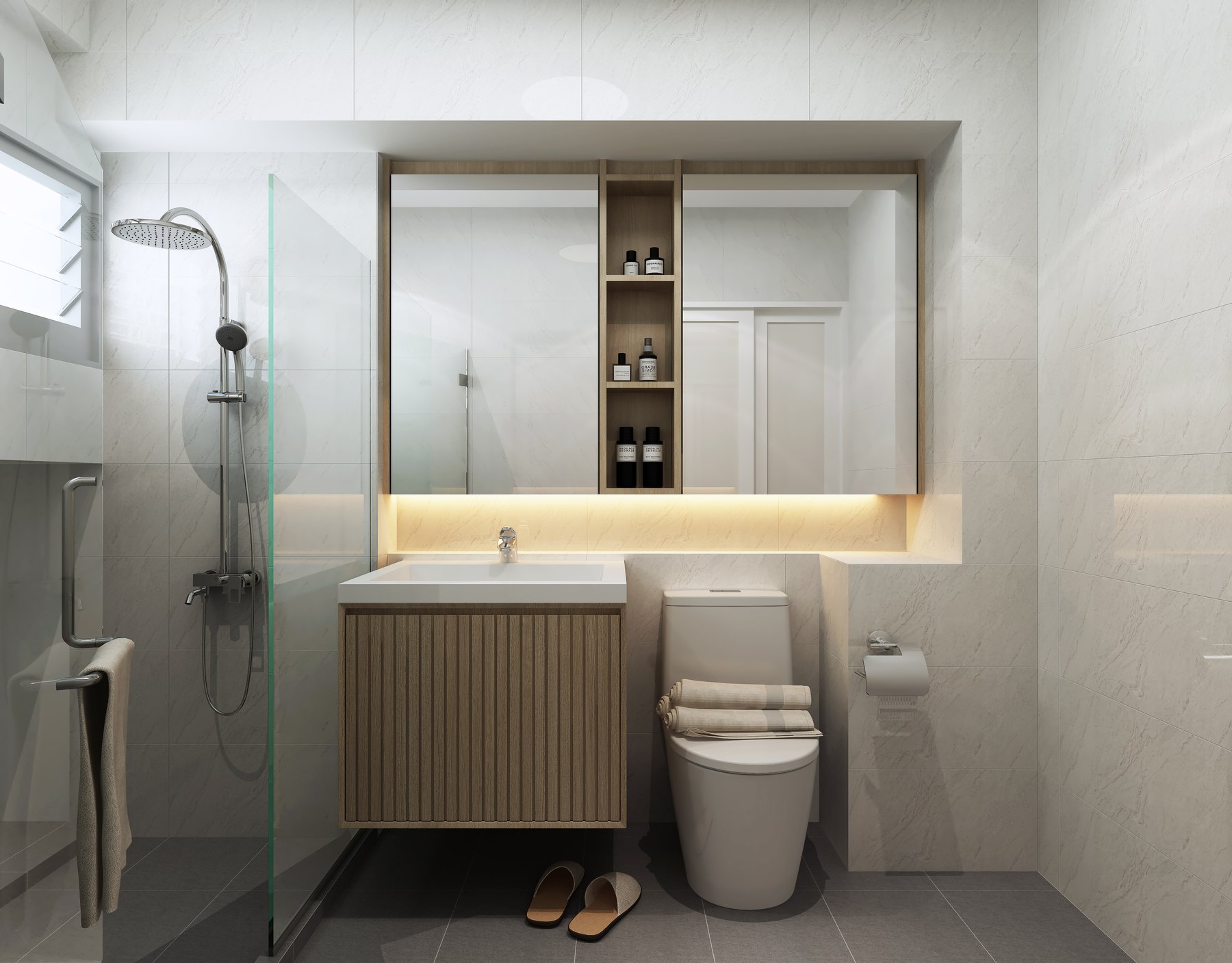 HDB Kebun Baru Heights Modern Japandi common bathroom 3D interior design